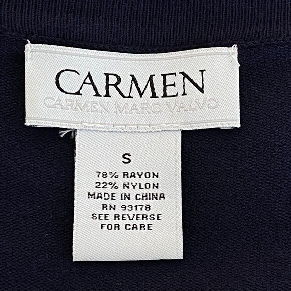 Carmen Marc Valvo Navy Blue Zip Up 3/4 Sleeve Sweater Top Women's Size Small - Picture 3 of 8